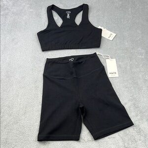NEW MATE The Label S‎ Organic Cotton Stretch Black Sports Bra and Shorts Set